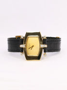 Montre BOUCHERON or jaune diamants bracelet cuir noir - Castafiore