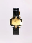 Montre BOUCHERON or jaune diamants bracelet cuir noir - Castafiore