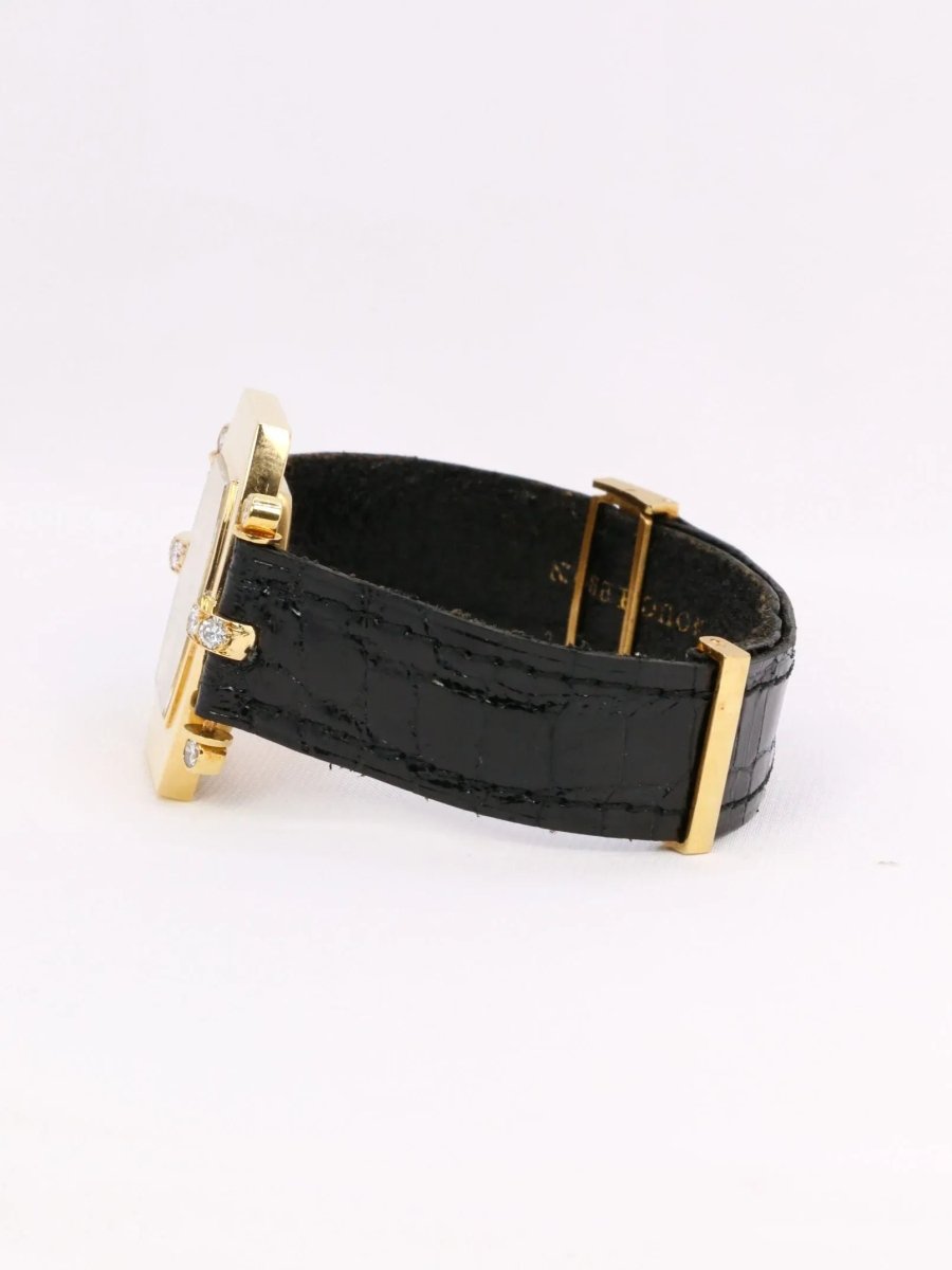 Montre BOUCHERON or jaune diamants bracelet cuir noir - Castafiore