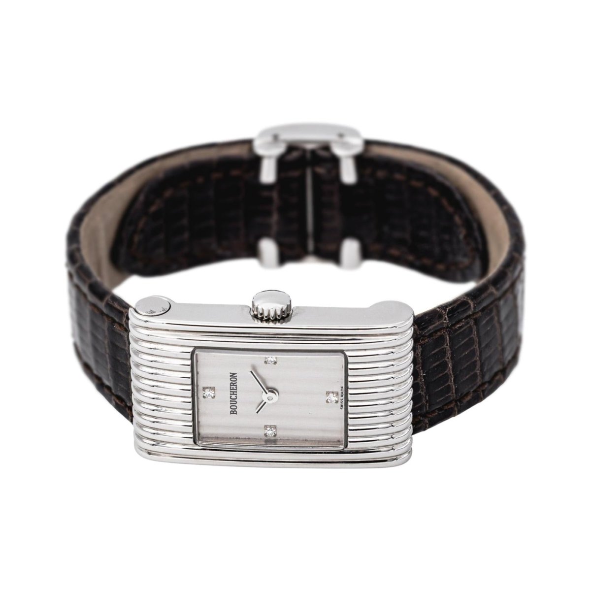 Montre BOUCHERON "Reflet" en acier, argent, cuir et diamants - Castafiore
