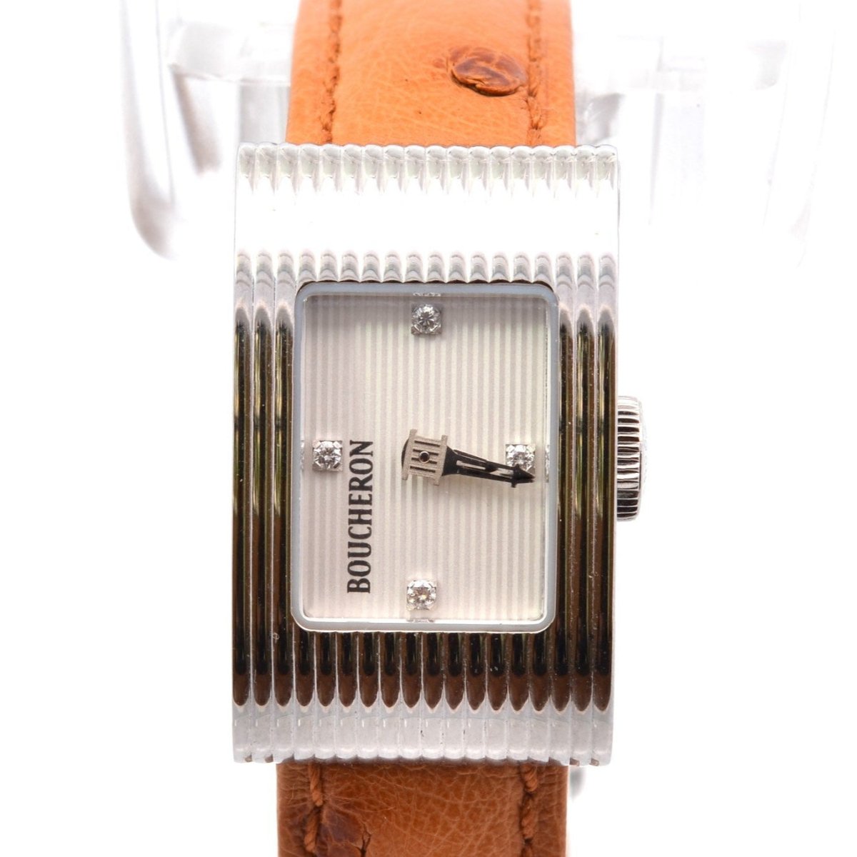 Montre BOUCHERON "Reflet" en cuir, quartz et saphir - Castafiore
