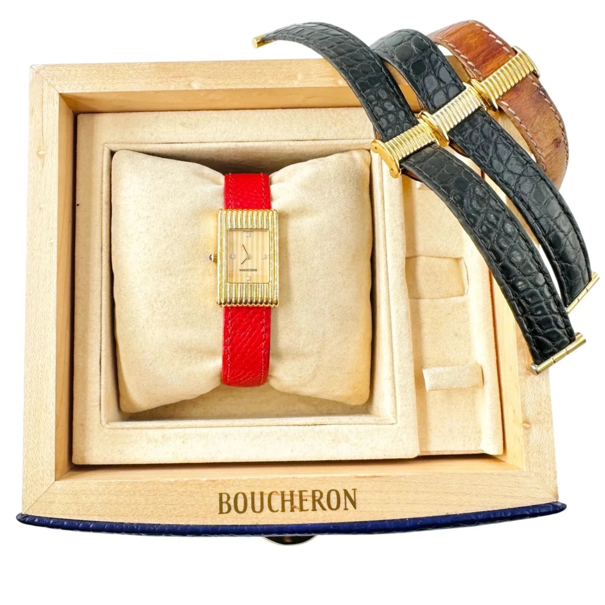 Montre BOUCHERON "Reflet" en or jaune, cuir et diamants - Castafiore