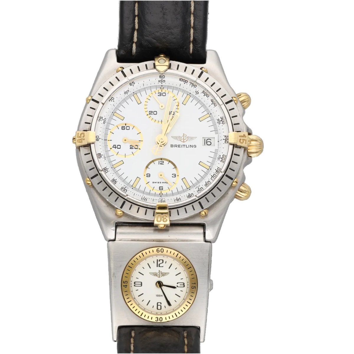 Montre BREITLING "Chronomat" en or jaune, acier et cuir - Castafiore
