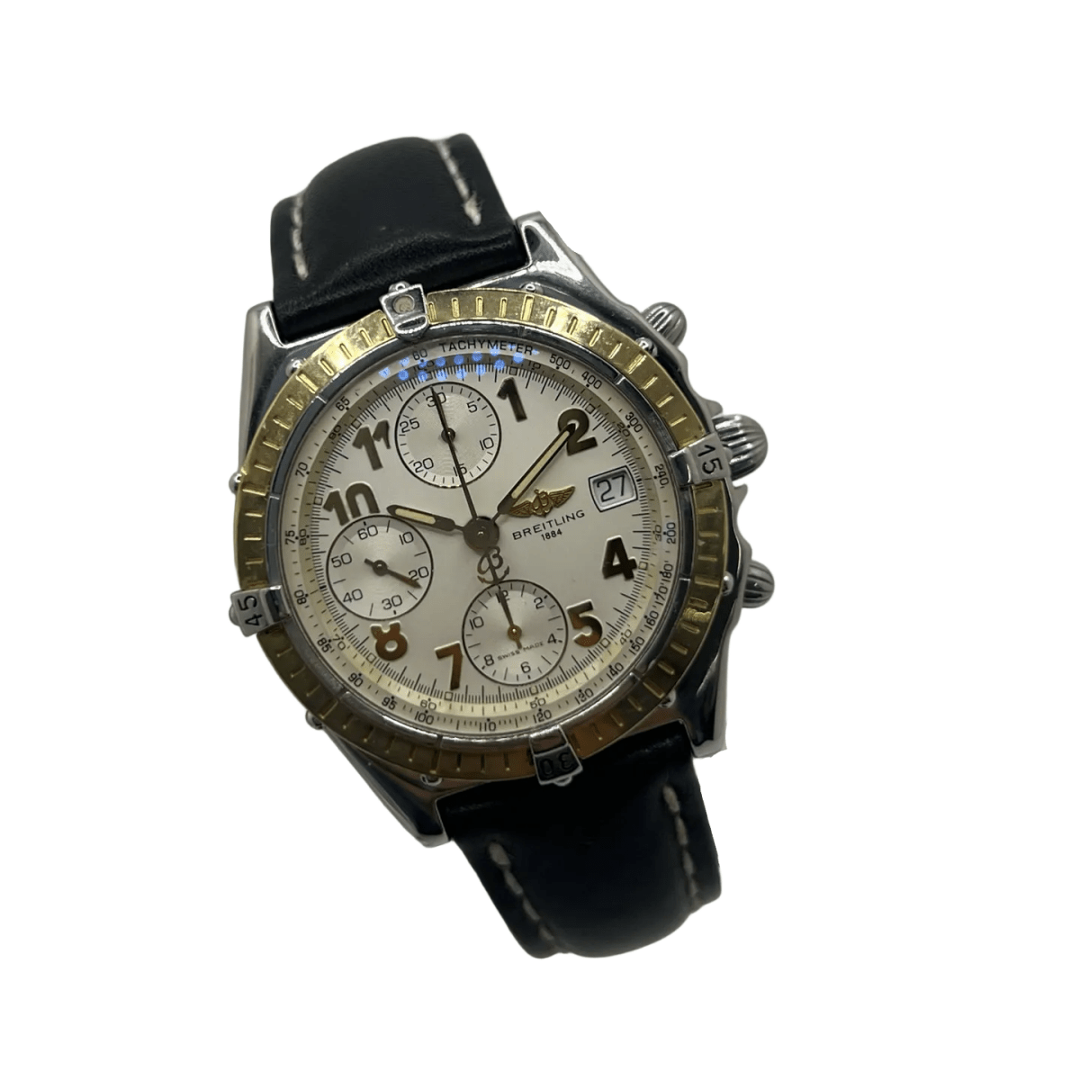 Montre BREITLING "Chronomat" en or jaune, acier et cuir - Castafiore