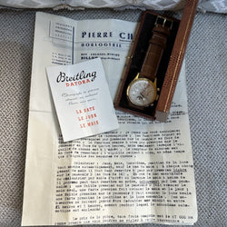 Montre Breitling Datora mécanique de 1958 en laminé. 38 mm. ref : 804. Première main, boite, papiers et facture d'origine. - Castafiore