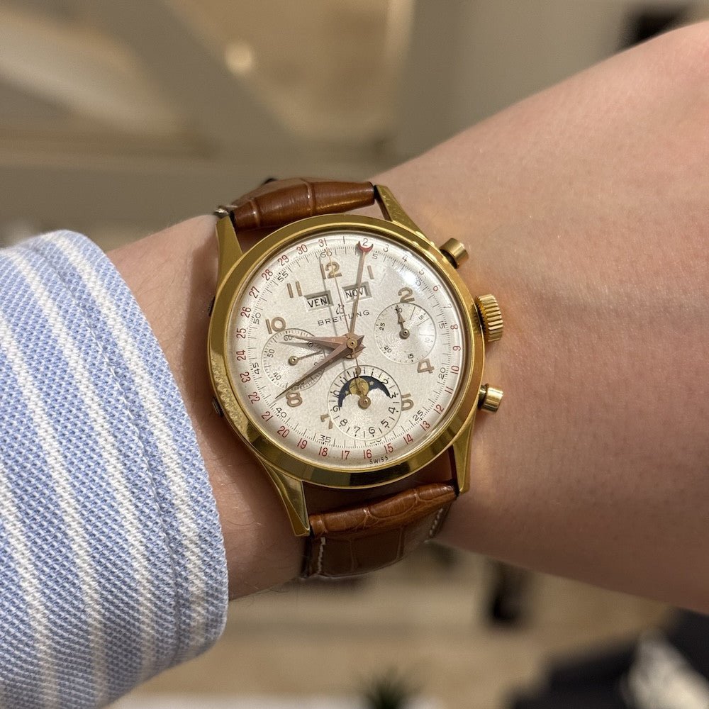 Montre Breitling Datora mécanique de 1958 en laminé. 38 mm. ref : 804. Première main, boite, papiers et facture d'origine. - Castafiore