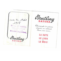 Montre Breitling Datora mécanique de 1958 en laminé. 38 mm. ref : 804. Première main, boite, papiers et facture d'origine. - Castafiore