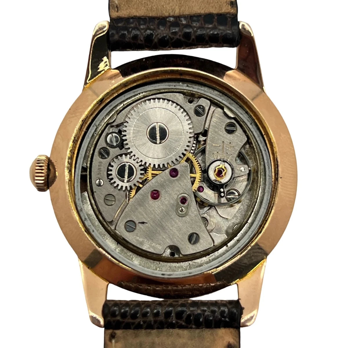 Montre BREITLING "Genève" plaqué or rose, acier et cuir - Castafiore
