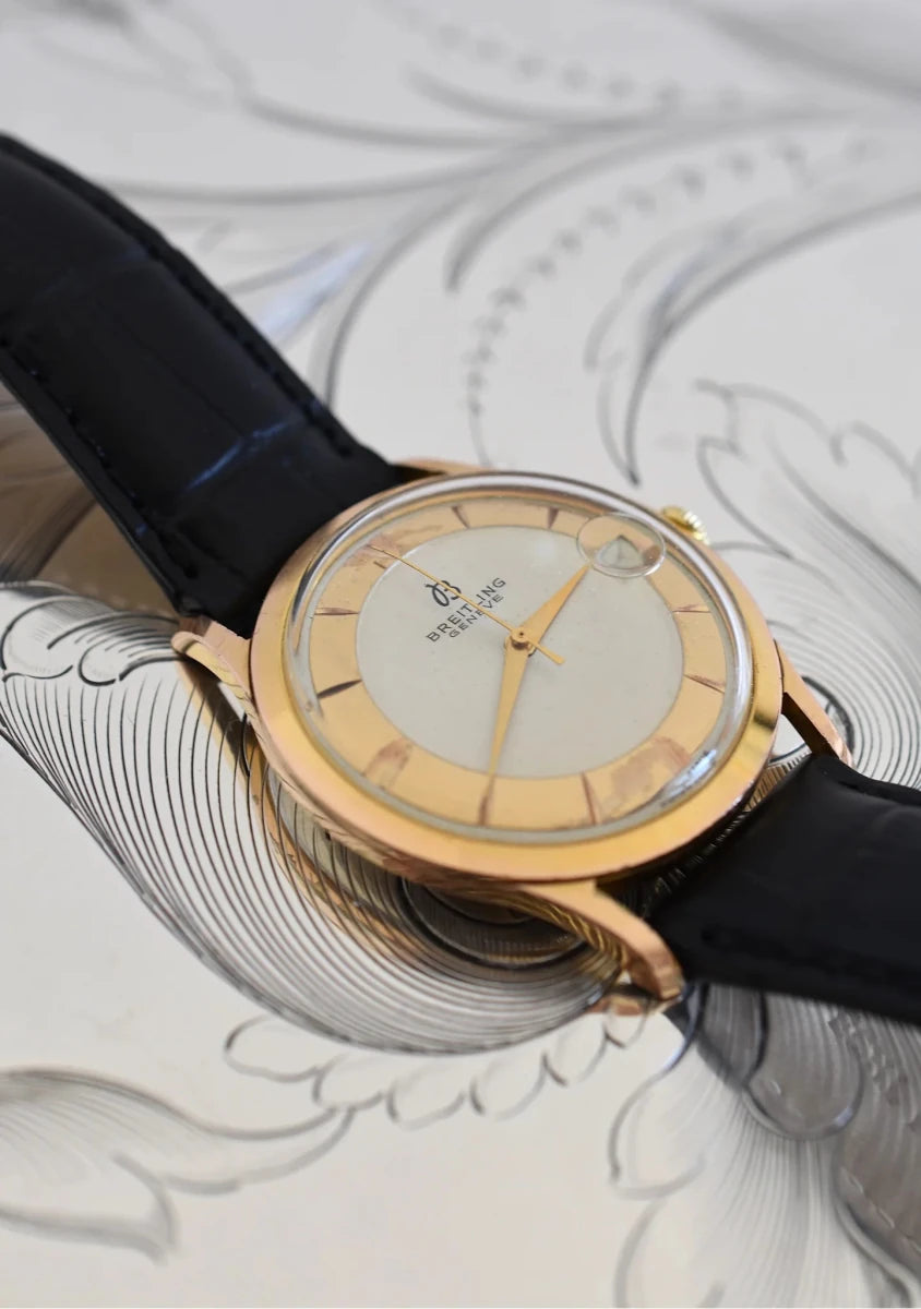 Montre BREITLING Réf. 4002, en plaqué or et acier - Cadran bicolore, Venus 227, Vers 1956. - Castafiore