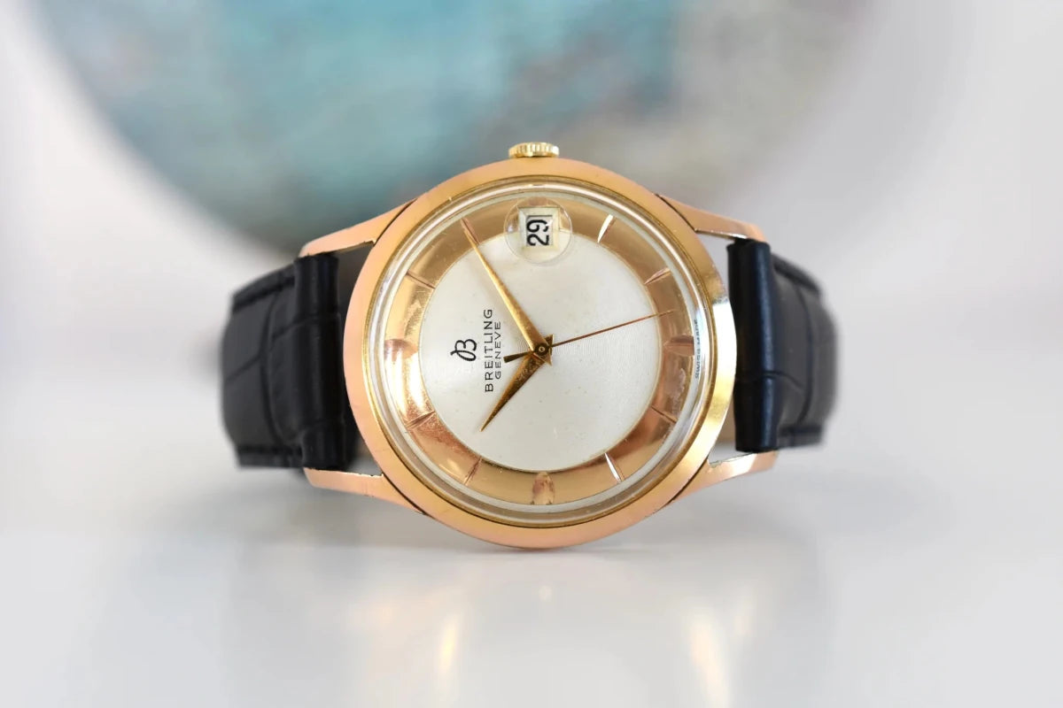 Montre BREITLING Réf. 4002, en plaqué or et acier - Cadran bicolore, Venus 227, Vers 1956. - Castafiore