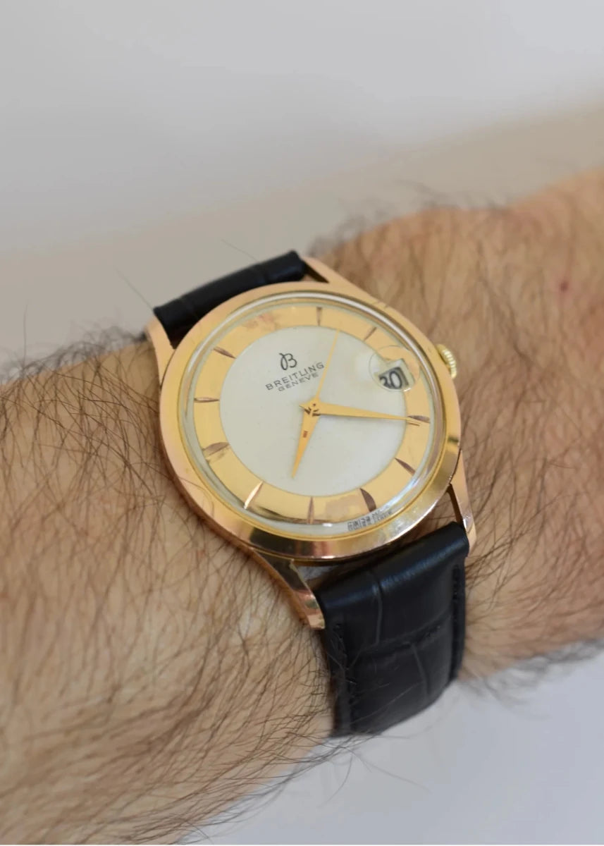Montre BREITLING Réf. 4002, en plaqué or et acier - Cadran bicolore, Venus 227, Vers 1956. - Castafiore