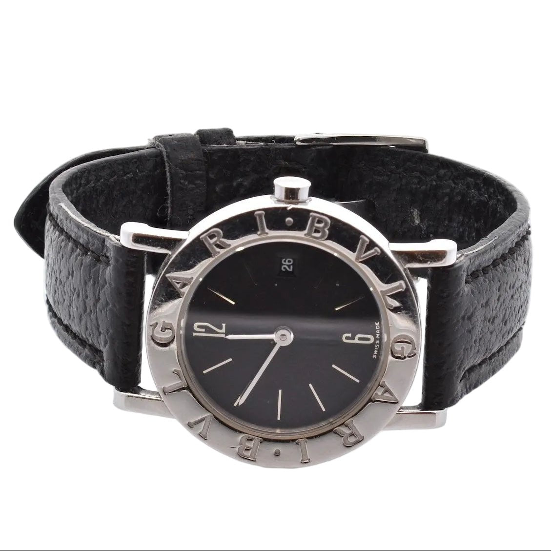Montre BULGARI en acier, cuir, quartz et saphir - Castafiore