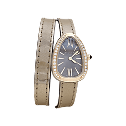 Montre BULGARI "Serpenti" en or rose, acier, cuir et diamants - Castafiore