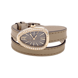 Montre BULGARI "Serpenti" en or rose, acier, cuir et diamants - Castafiore