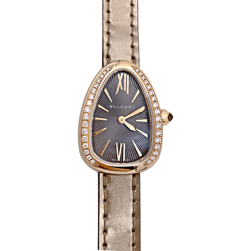 Montre BULGARI "Serpenti" en or rose, acier, cuir et diamants - Castafiore