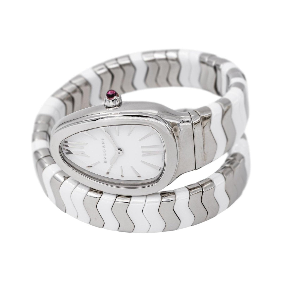 Montre BULGARI "Spiga" en acier, céramique et spinelle - Castafiore