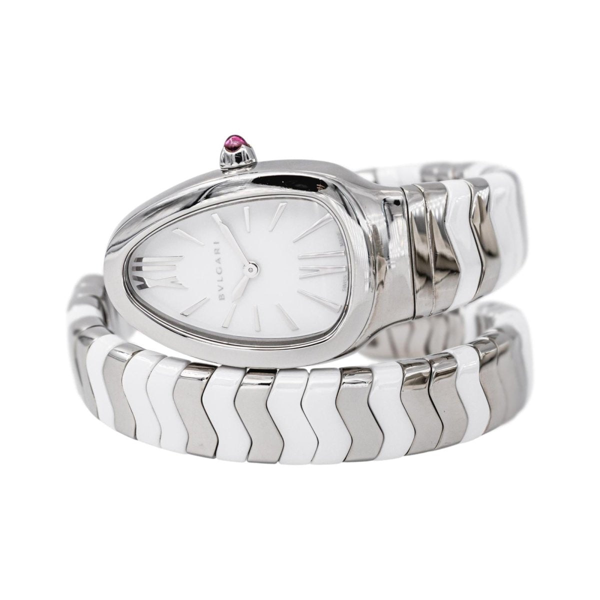 Montre BULGARI "Spiga" en acier, céramique et spinelle - Castafiore