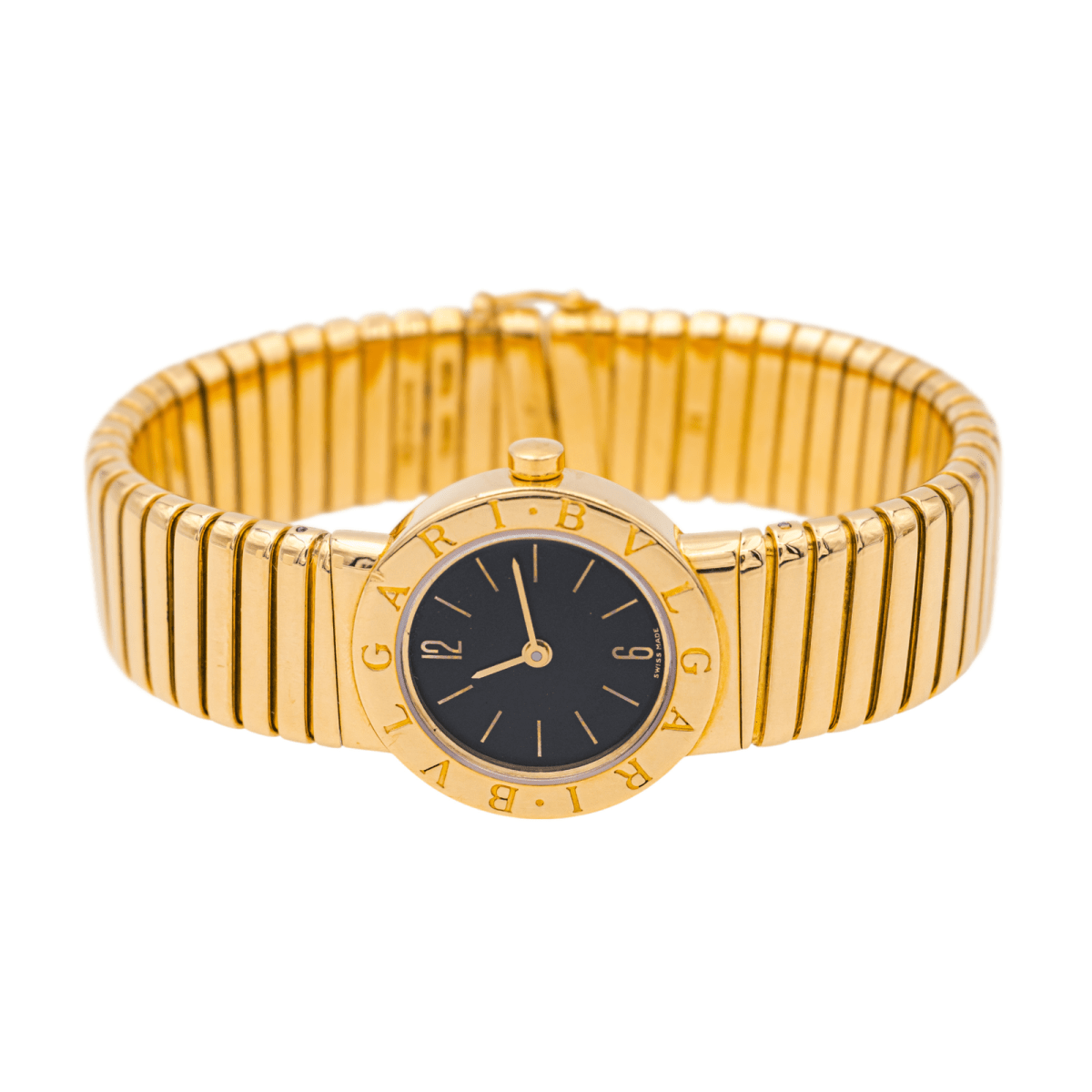 Montre BULGARI "Tubogas" en or jaune, quartz et saphir - Castafiore