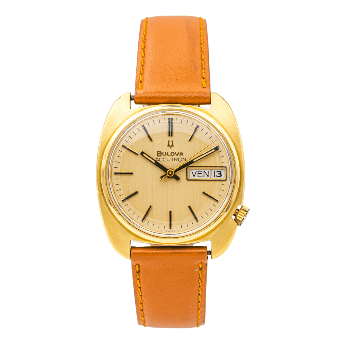 Montre BULOVA "Accutron" en or jaune, cuir et quartz - Castafiore
