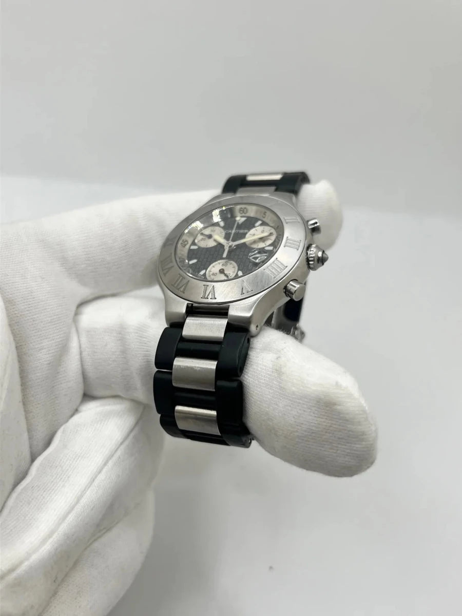 Montre CARTIER "21 Chronoscaph" en acier inoxydable et caoutchouc - Castafiore