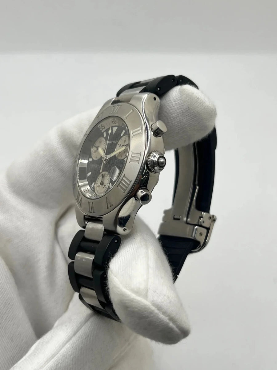Montre CARTIER "21 Chronoscaph" en acier inoxydable et caoutchouc - Castafiore