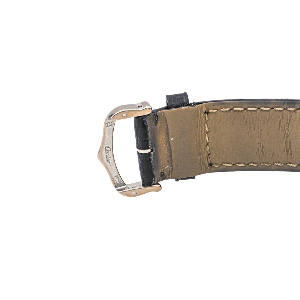 Montre CARTIER "Baignoire" en or blanc, saphir et cuir - Castafiore