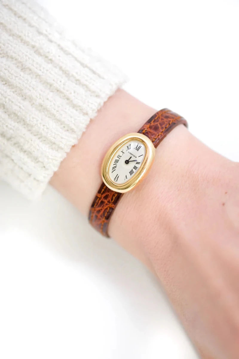 Montre CARTIER "Baignoire" en or jaune et cuir - Castafiore