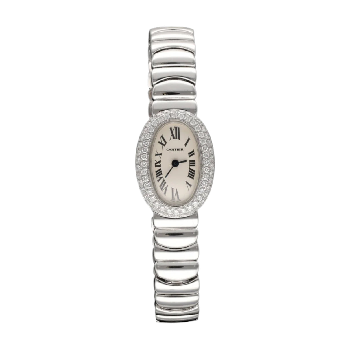 Montre Cartier Baignoire Mini de Dame en or gris 18k et diamants à quartz vers 2000. Ref : 2369. - Castafiore