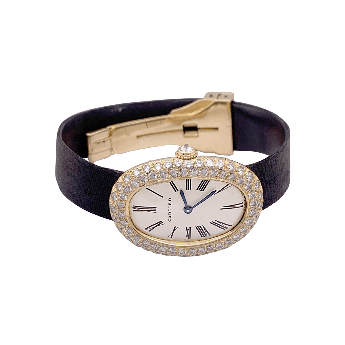 Montre CARTIER "Baignoire", or jaune, argent, cuir et diamants. - Castafiore