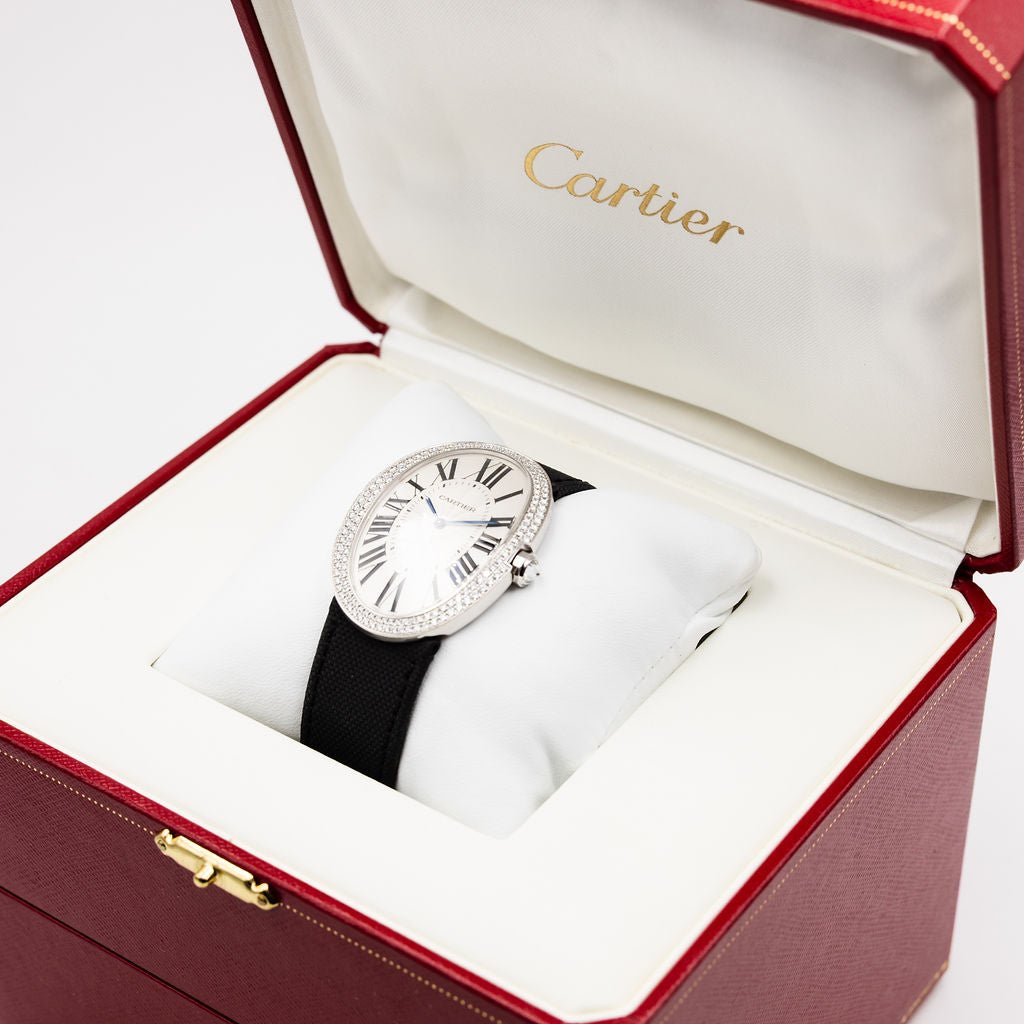 Montre CARTIER "Baignoire" XL en or blanc et diamants - Castafiore