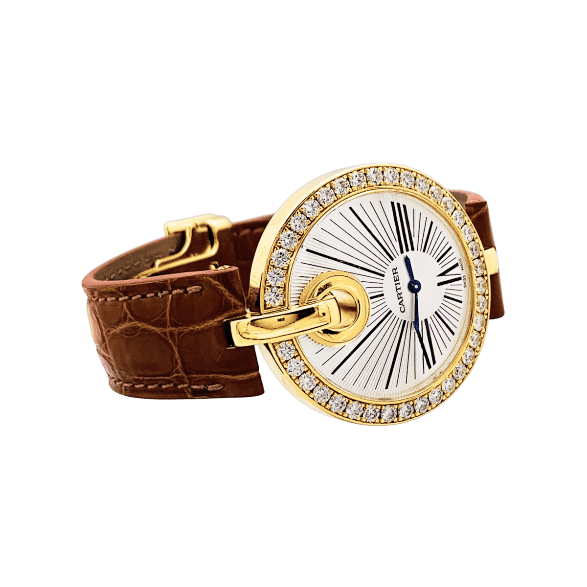 Montre CARTIER "Captive" en or jaune, acier, cuir et diamants - Castafiore