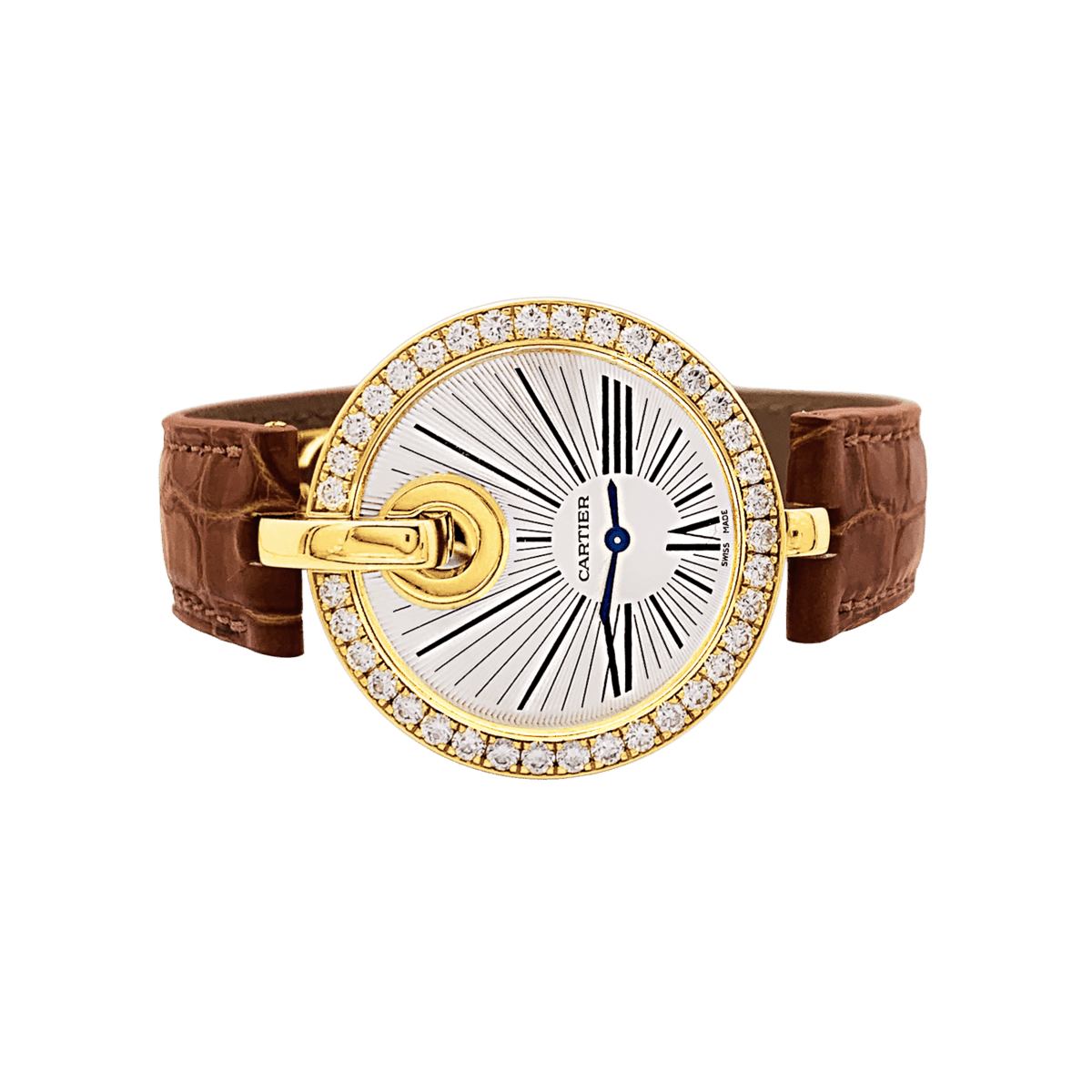 Montre CARTIER "Captive" en or jaune, acier, cuir et diamants - Castafiore