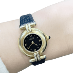 Montre CARTIER "Colisée Must" en argent, cuir et vermeil - Castafiore