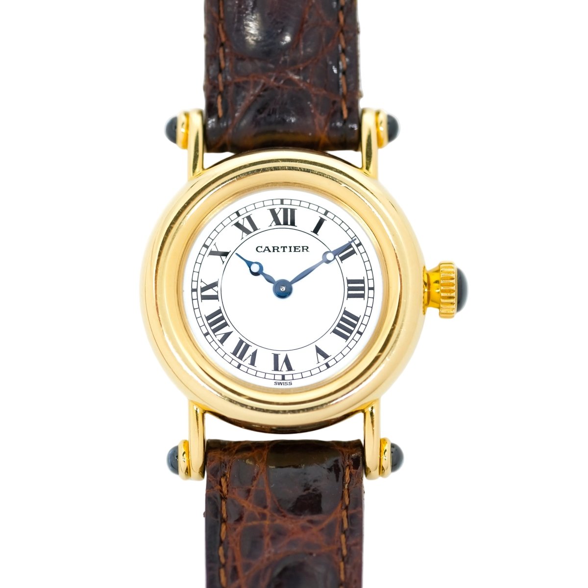 Montre CARTIER "Diabolo" en or jaune, cuir et saphir - Castafiore