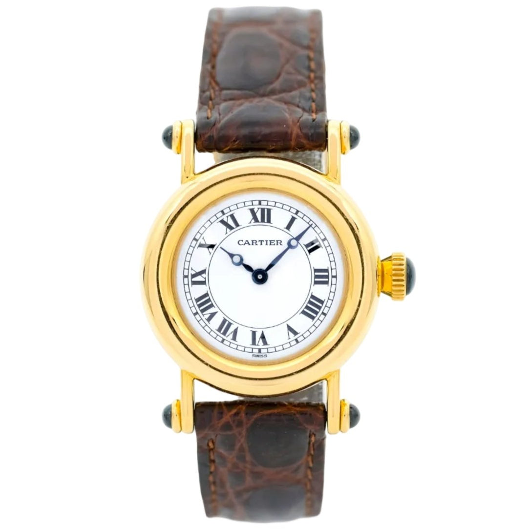 Montre CARTIER "Diabolo" en or jaune, cuir et saphir - Castafiore
