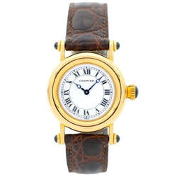 Montre CARTIER "Diabolo" en or jaune, cuir et saphir - Castafiore