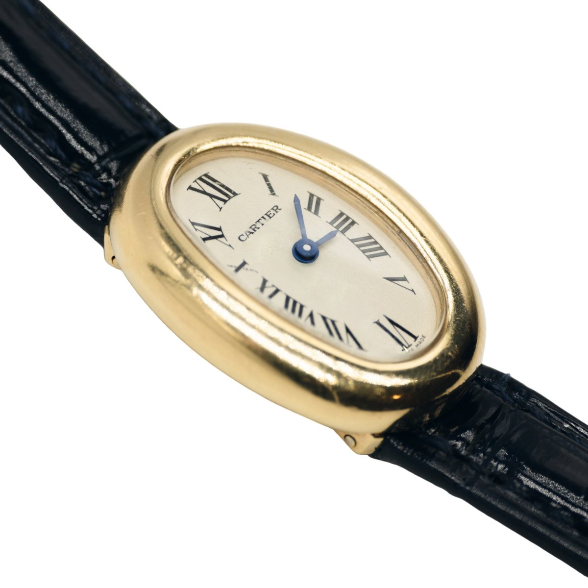 Montre CARTIER "Mini baignoire" en or jaune et cuir crocodile - Castafiore