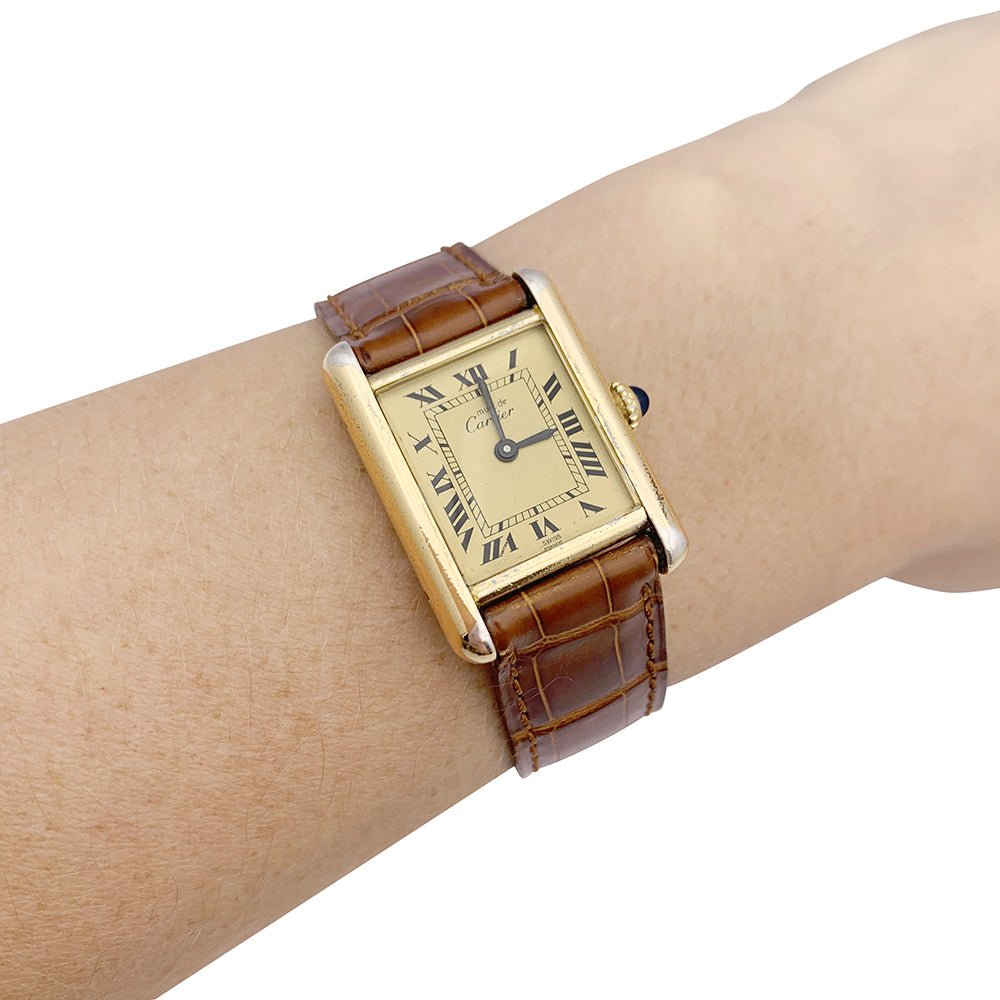 Montre CARTIER "Must de Cartier" plaqué or, argent et cuir - Castafiore