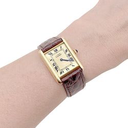 Montre CARTIER "Must de Cartier" plaqué or et argent et cuir - Castafiore