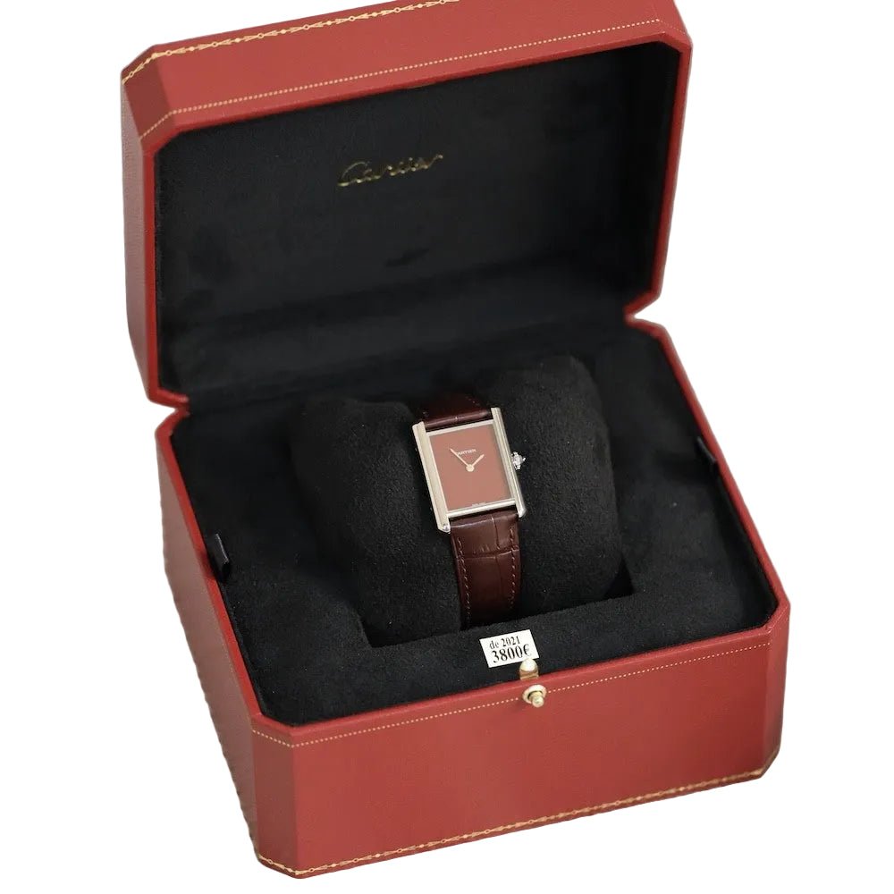 Montre CARTIER "Must Tank" en acier, cuir et quartz - Castafiore