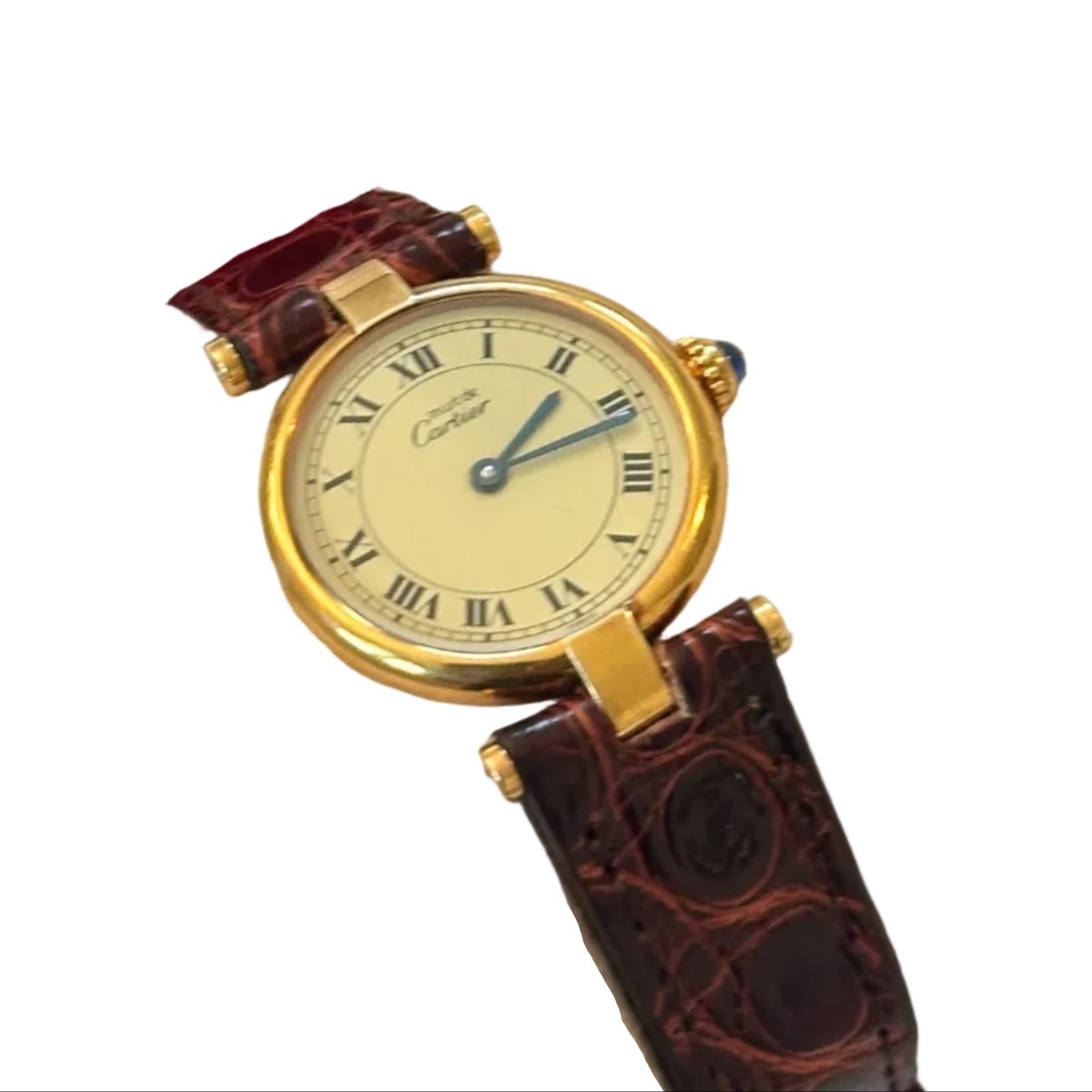 Montre CARTIER "Must Vendôme" en argent, plaqué or et cuir - Castafiore