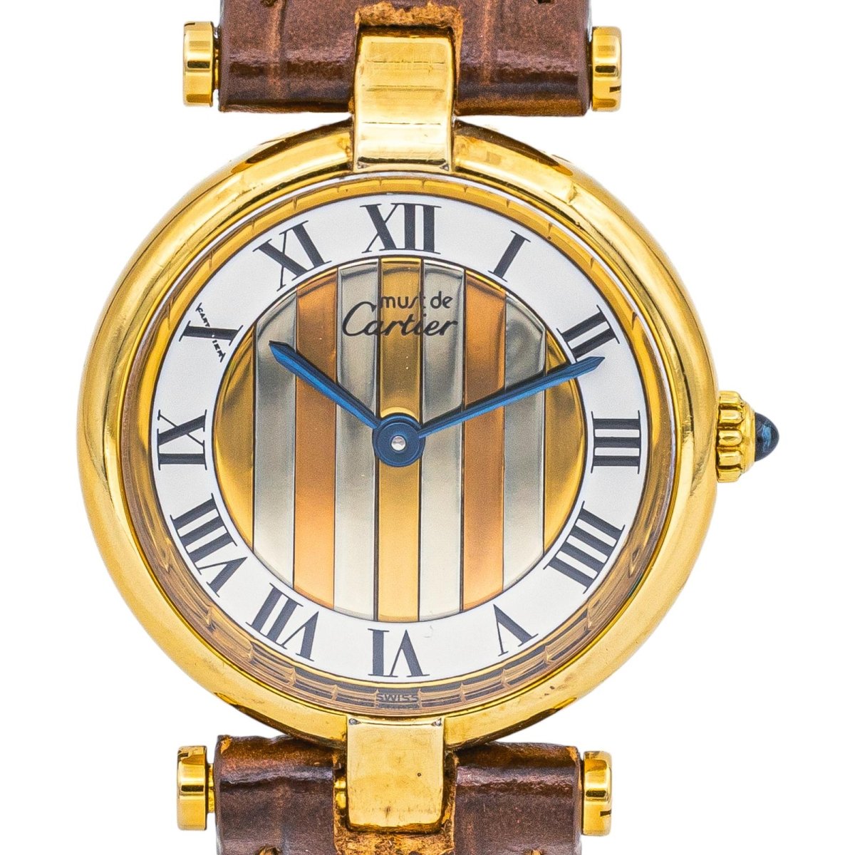 Montre CARTIER "Must Vendôme Trinity" en or blanc, or jaune, or rose, vermeil et cuir - Castafiore