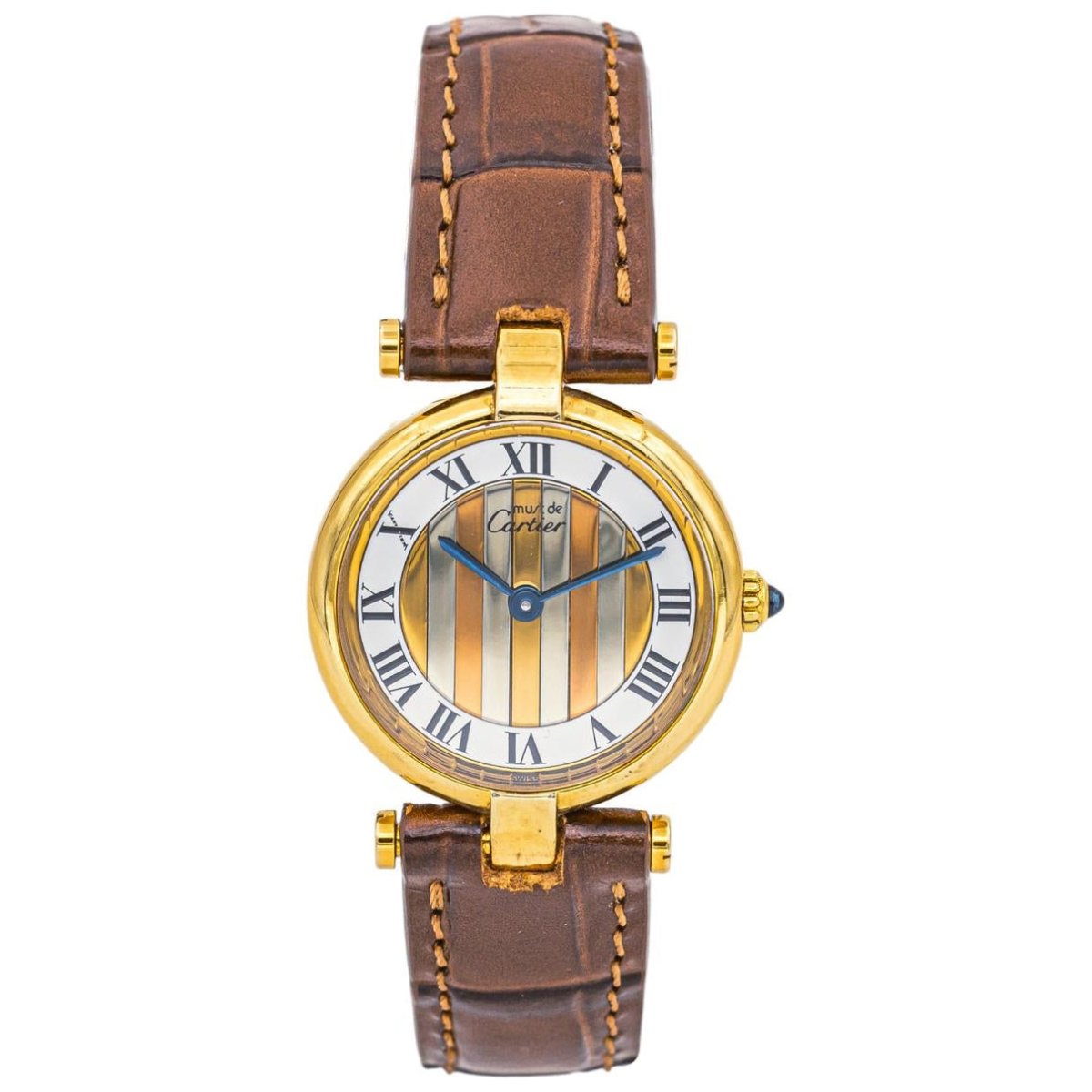 Montre CARTIER "Must Vendôme Trinity" en or blanc, or jaune, or rose, vermeil et cuir - Castafiore