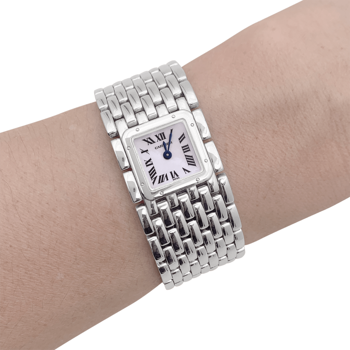 Montre CARTIER "Panthère ruban" en acier et nacre - Castafiore