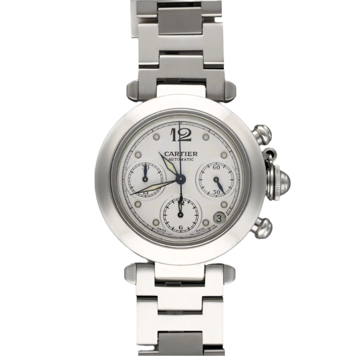 Montre Cartier Pasha Chronographe (ref: 2412) en acier automatique 36 mm ver 2010. - Castafiore