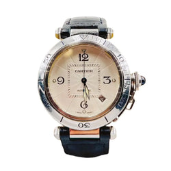 Montre CARTIER "Pasha" en acier et cuir - Castafiore
