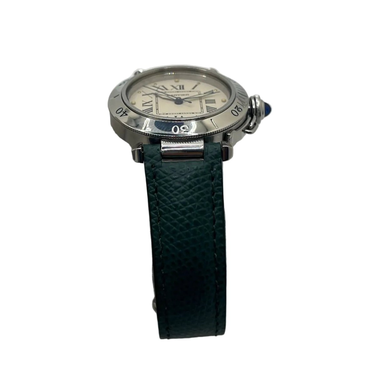 Montre CARTIER "Pasha" en acier et cuir - Castafiore