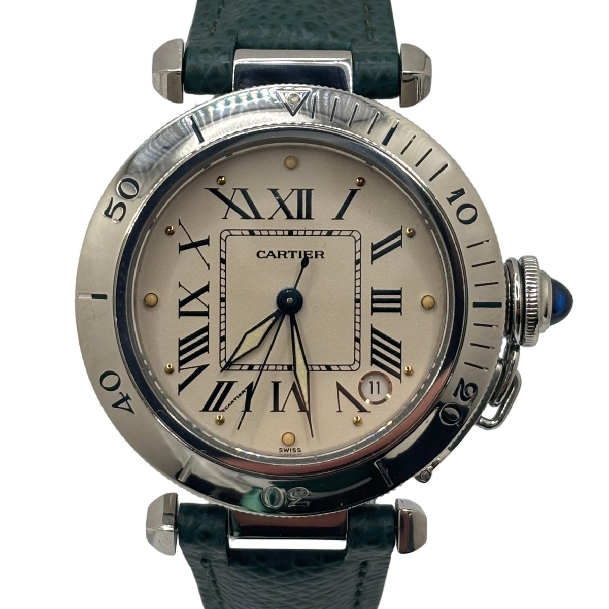 Montre CARTIER "Pasha" en acier et cuir - Castafiore