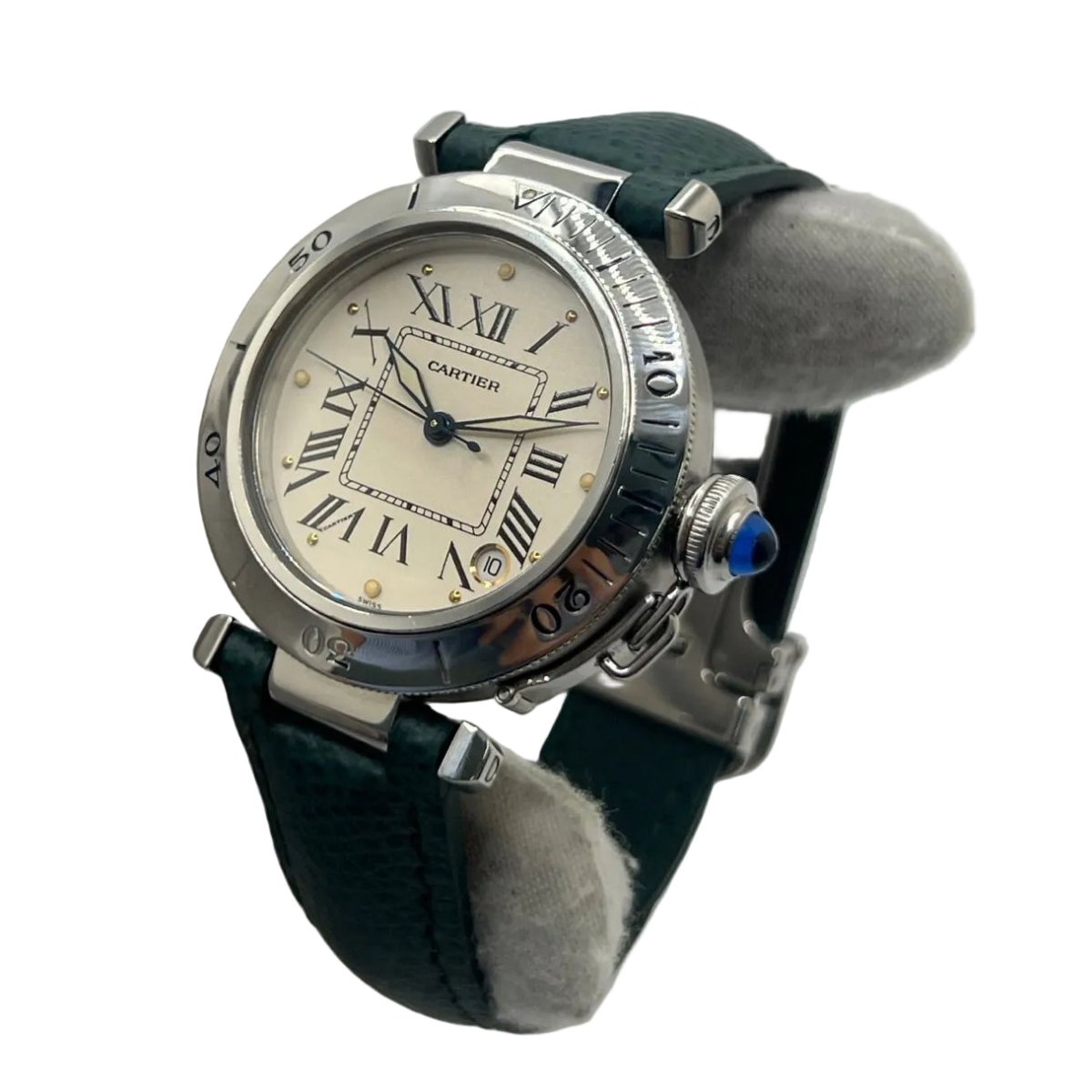 Montre CARTIER "Pasha" en acier et cuir - Castafiore