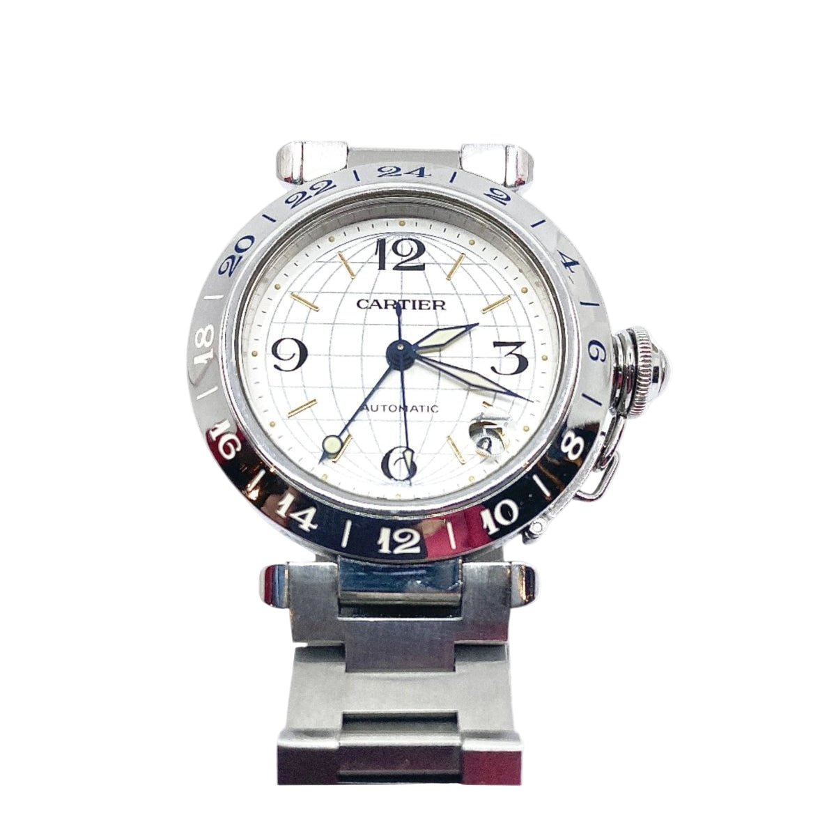Montre CARTIER Pasha GMT acier aux méridiens - Castafiore